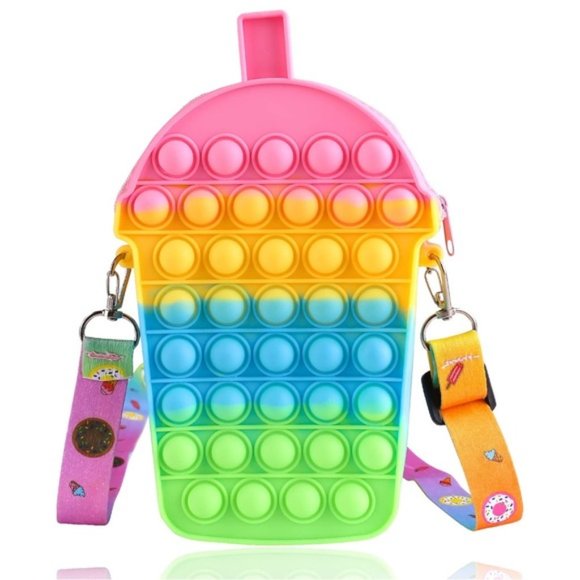 Trendy Rainbow Milkshake Bubble Boba Tea Pop It Crossbody Sensory Purse Bag - Picture 1 of 7